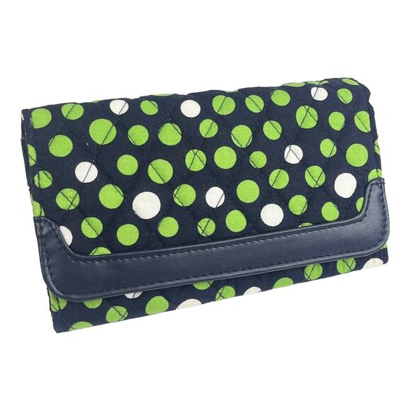 Vera Bradley Lucky Dots TRIFOLD WALLET Polka Dot Blur Green White Clutch Purse - Picture 1 of 8